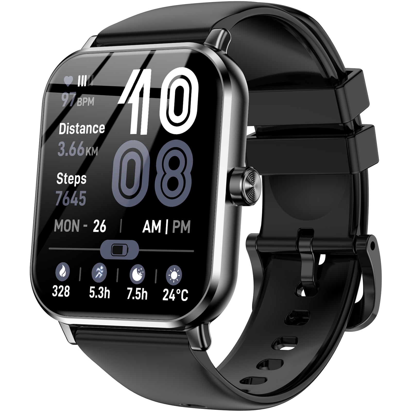 FPZMIU 1.85"Smart Watch, Fitness Tracker with Heart Rate Monitor & Step Counter, Black