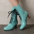 thumbnail image 5 of YLYL Mid Calf Boots for Women Cuban Heel Lace up Vintage Victorian Costume Goth Witch Granny Boots, 5 of 9