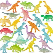 Toys 96 Piece Glow in Dark Mini Dinosaur Toy Set(24 Style), Plastic Realistic Dino Figure, Luminous Noctilucent for Kid Birthday Party Favors Goody Bag Cake Toppers Pinata Easter Eggs Filler