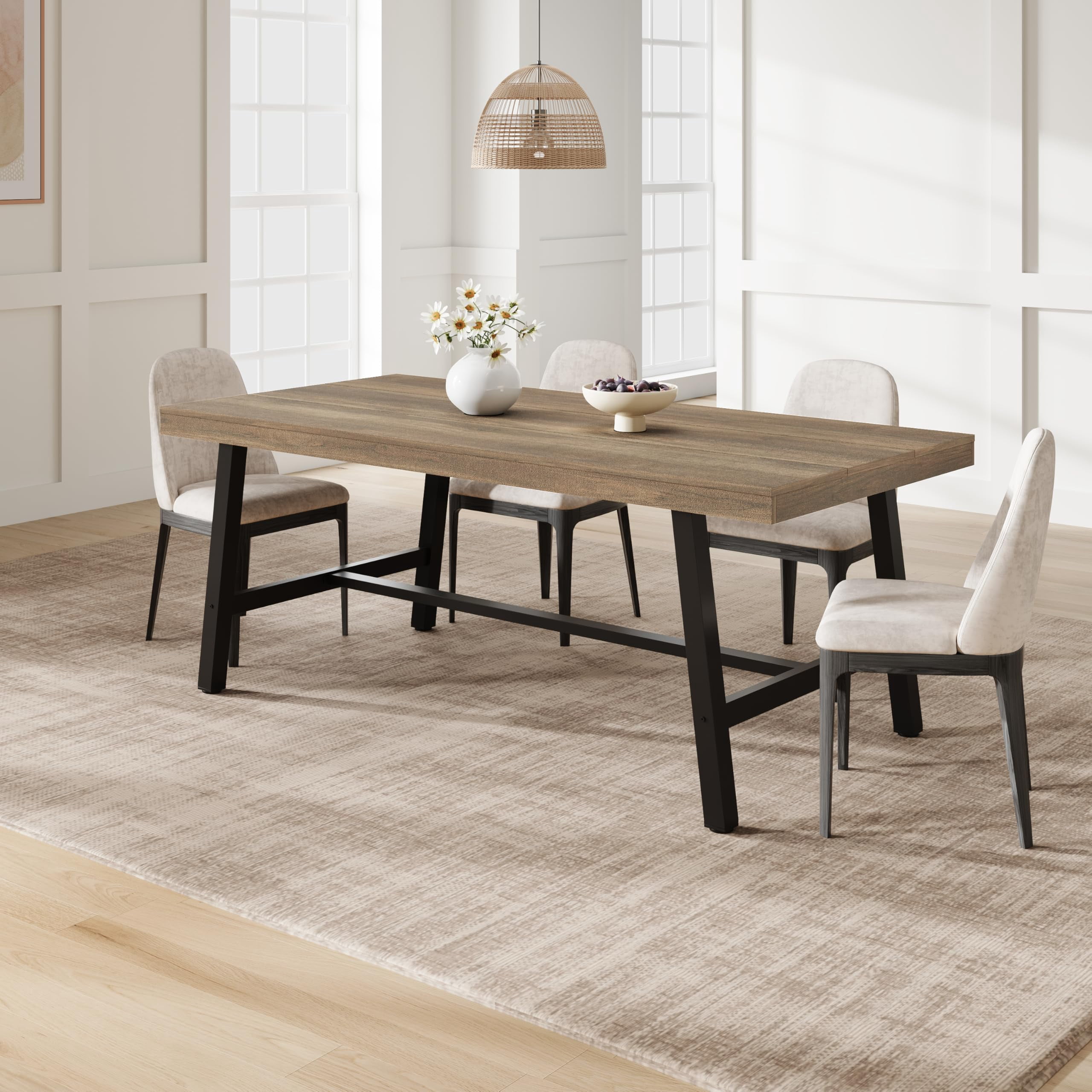 Industrial Dining Table for 6-8 People, 70.87" Long Kitchen Table with Sturdy Metal Frame, Rectangular Counter for Dinner, Kitchen, Dining Room (Pear Wood, 71" Non-extendable)