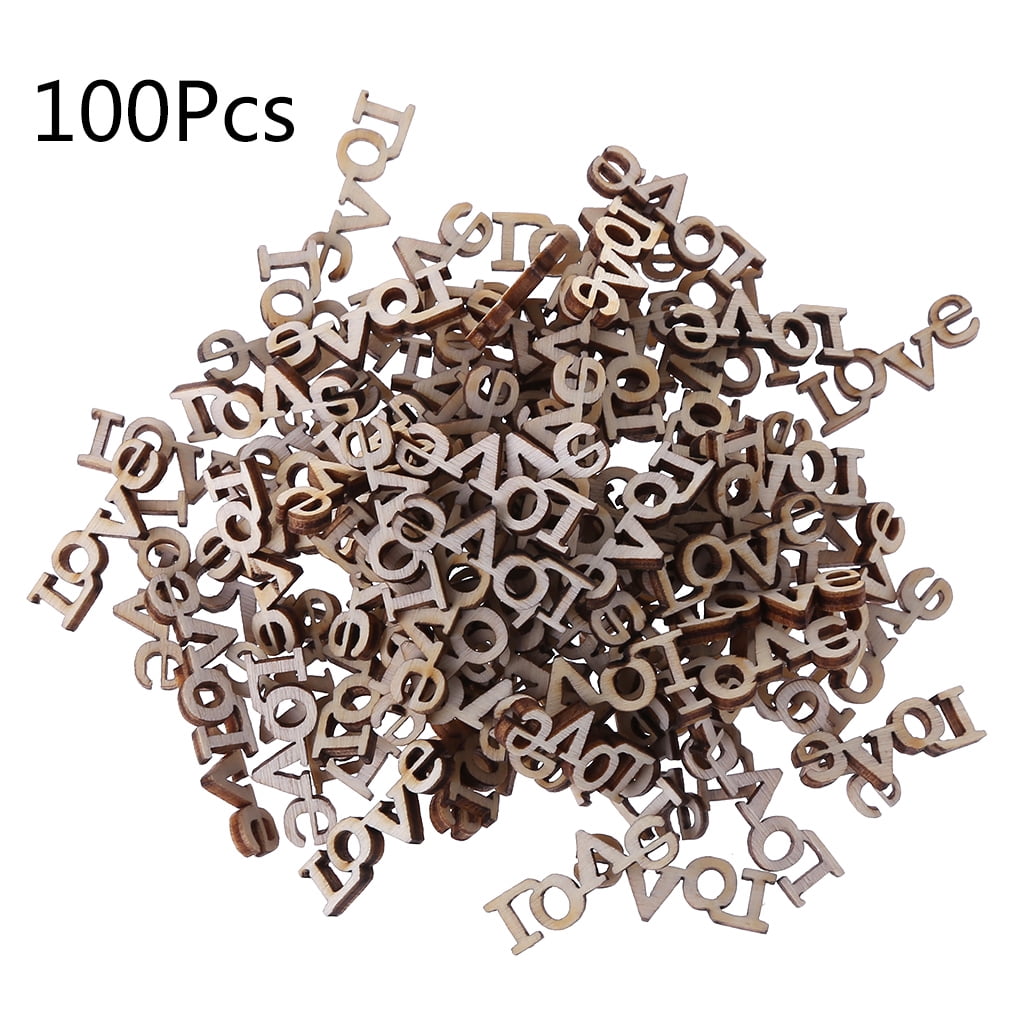 TINYSOME 100pcs Laser Cut Wood Embellishment Wooden LOVE Letter Shape