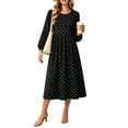 thumbnail image 2 of Busydd Womens Fall Dresses Fashion Long Sleeve Polka Dot Dress Casual Comfortable Solid Color Round Neck Midi Dress S, 2 of 5