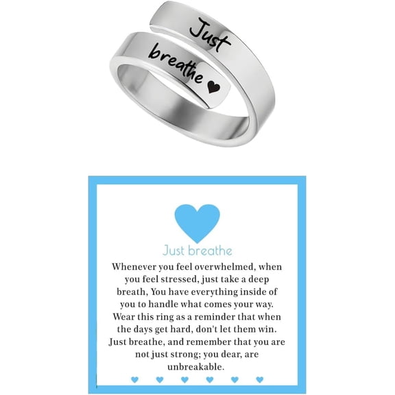 Heart Rings for Women, Stainless Steel Adjustable Ring with Engraved Hope Message, Inspirational Jewelry