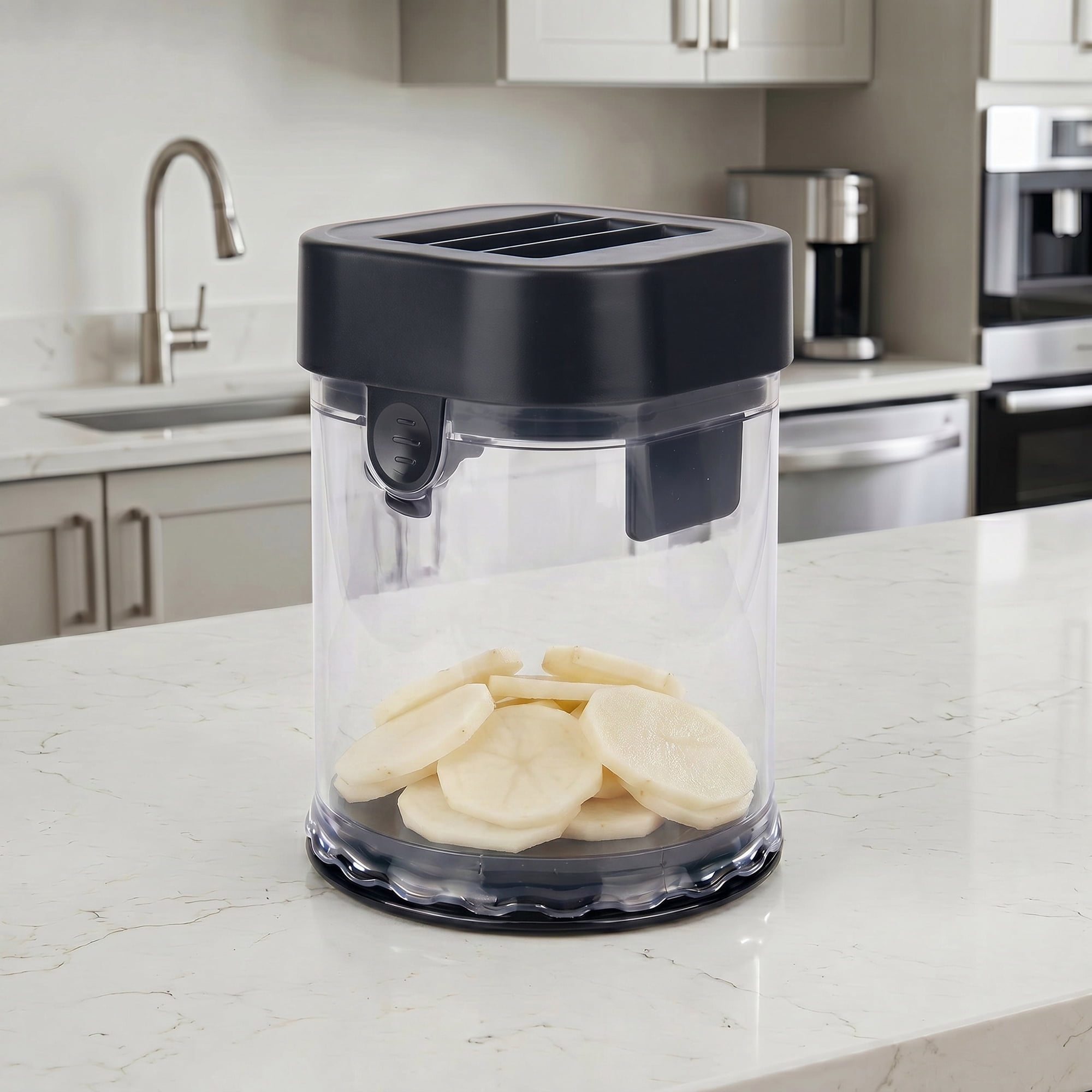 Unique Bargains Vegetable Chopper Manual Food Processor Blue Lid Garlic Slicer Black