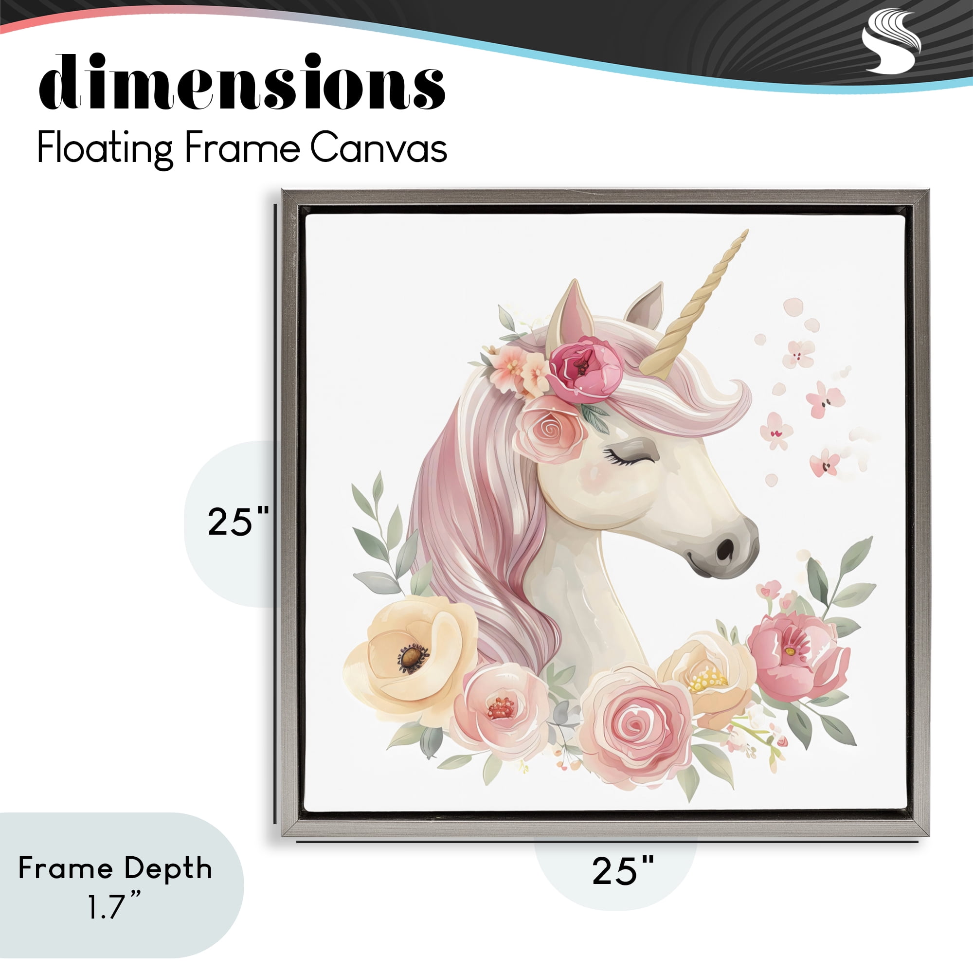 Stupell Industries Unicorn with Floral Wreath Gray Framed Floater Canvas Wall Art, design by Creative Studio