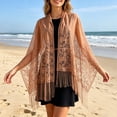 thumbnail image 2 of AHMOMEI Women’s Floral Lace Tassel Shawl Wrap, Sheer Open Front Fringed Cover Up, Lightweight Scarf for Evening Dresses Wedding Bridesmaid Party (Brown), 2 of 6