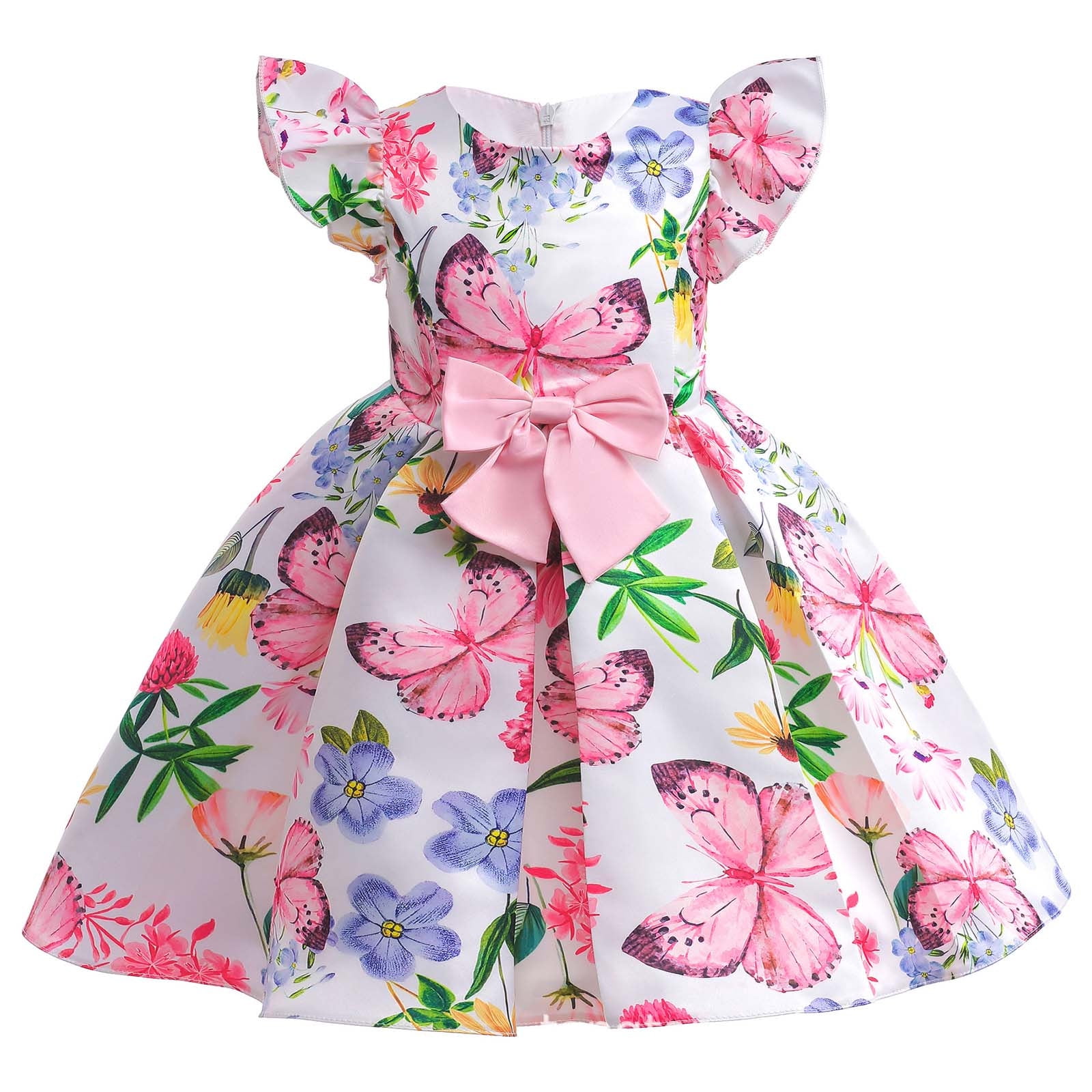 PEZHADA Baby Girl Clothes Toddler Baby Girl Dresses Flower Girl Dresses Dresses for Baby Girls Toddler Girls Bowknot Flower Printing Birthday Party Gown Long Princess Dresses Pink Walmart