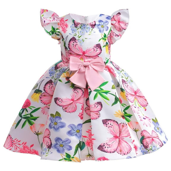 Pejock 2-10 Years Kids Pageant Flower Girl Dress Little Girls Party Wedding Formal Dresses Toddler Girls Satin Bowknot Flower Decoration Birthday Party Gown Long Dresses