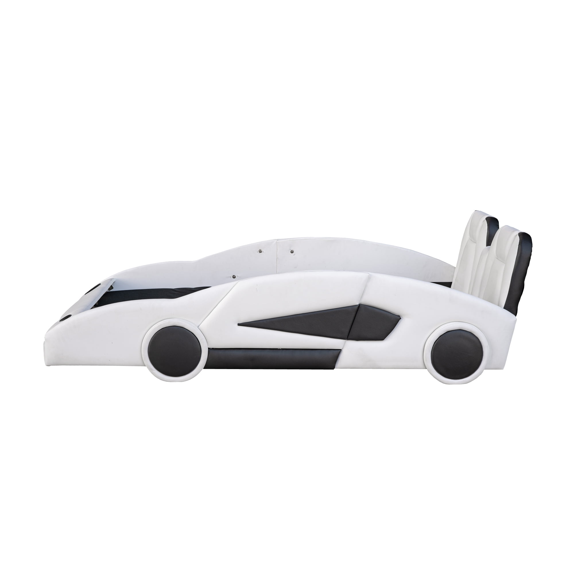 MODERNLUXE Twin Size Race Car Shaped Platform Bed with Wheels, White