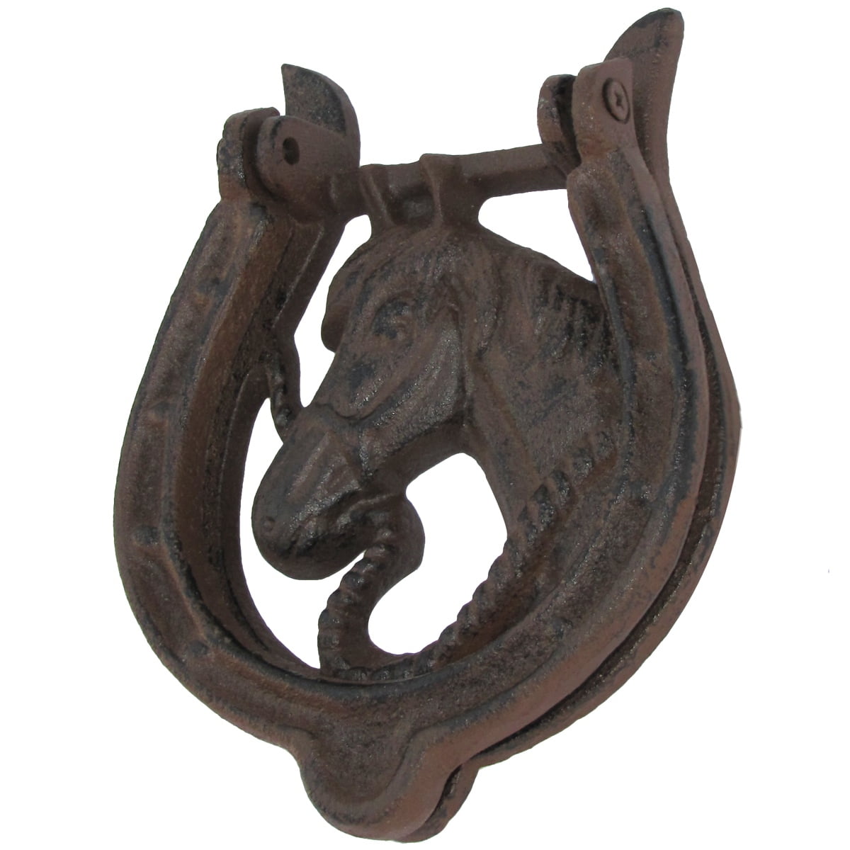Horse & Horse Shoe Cast Iron Door Knock Western Rustic Metal Look Knocker