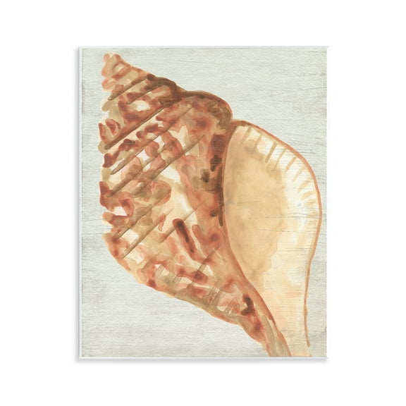 Stupell Industries Tan Conch Shell Nautical & Beach Painting Unframed Art Print Wall Art, 11 x 14