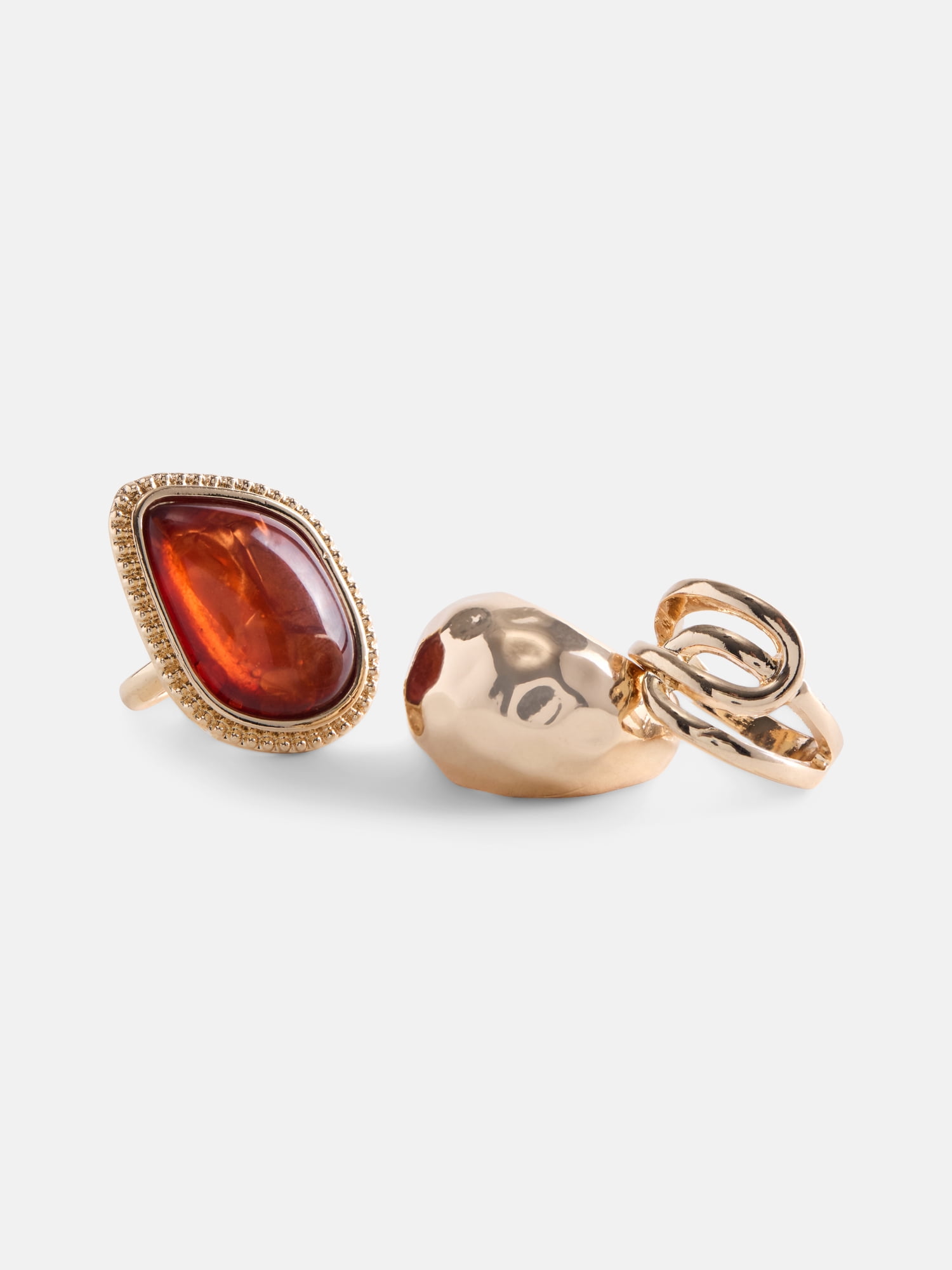 Scenario Women’s Gold Tone Statement Rings, 3-Piece Set