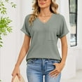 thumbnail image 5 of Women causal Tops Sawvnm Women's Solid Color Pocket Blouses Short Sleeve V-Neck Pullover Casual Fashionable Top Gifts for Women Green XL, 5 of 7