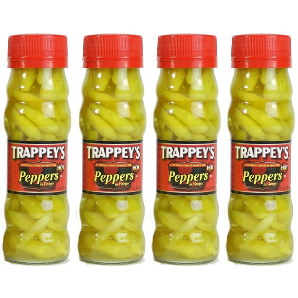 Trappeys Peppers in Vinegar, Hot, 4.5 oz (Pack of 4)