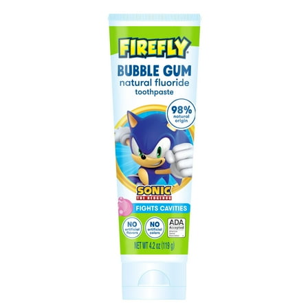 Firefly Sonic The Hedgehog Kids Anticavity Natural Fluoride Toothpaste, Bubble Gum, 4.2 oz