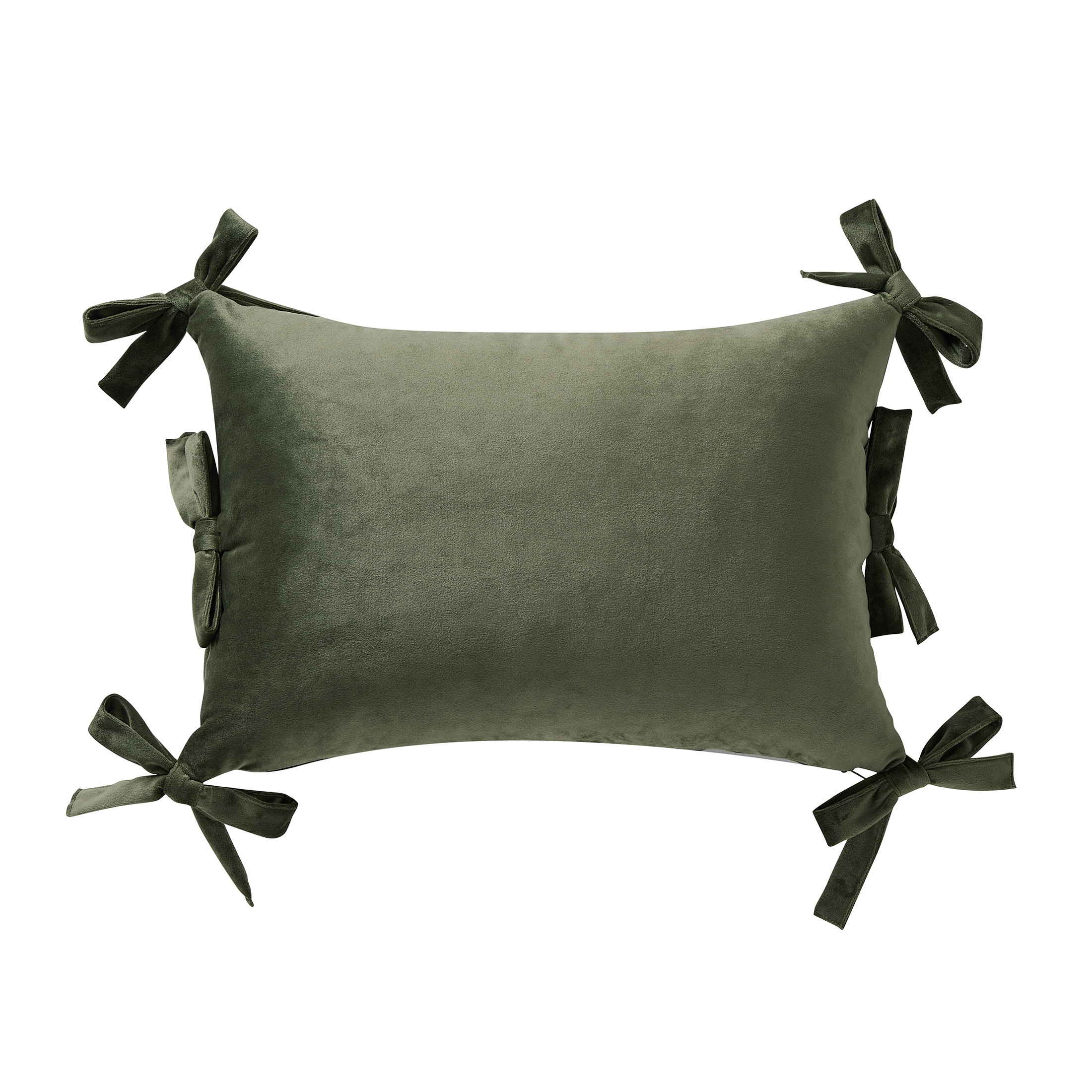 Home Decor Collection Green Velvet Bow Lumbar Pillow, 14x20 photo 1