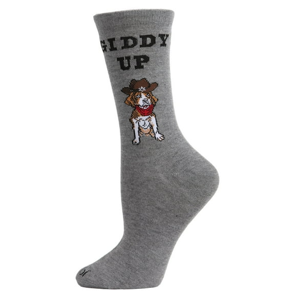 MeMoi Giddy Up Pup Bamboo Blend Crew Socks - Womens - Female, One Size, Denim Heather