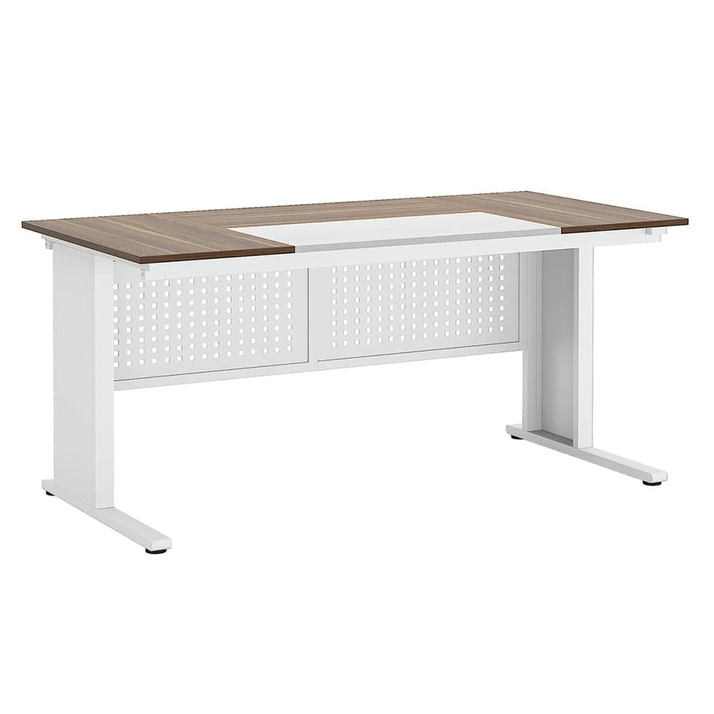 Barara King Home Office Desk, Computer Desk,Industrial L-Shaped Desk, 63" Computer Executive Desk with File Cabinet,Brown & White