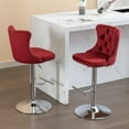 thumbnail image 4 of ODUSE-DAILY Burgundy Velvet Bar Stools Set of 2 - Adjustable Swivel Wine Red Counter Height Chairs with Tufted Back and Nailhead Trim for Kitchen Island (Wine Red, Chrome Metal, 2 Pcs), 4 of 10