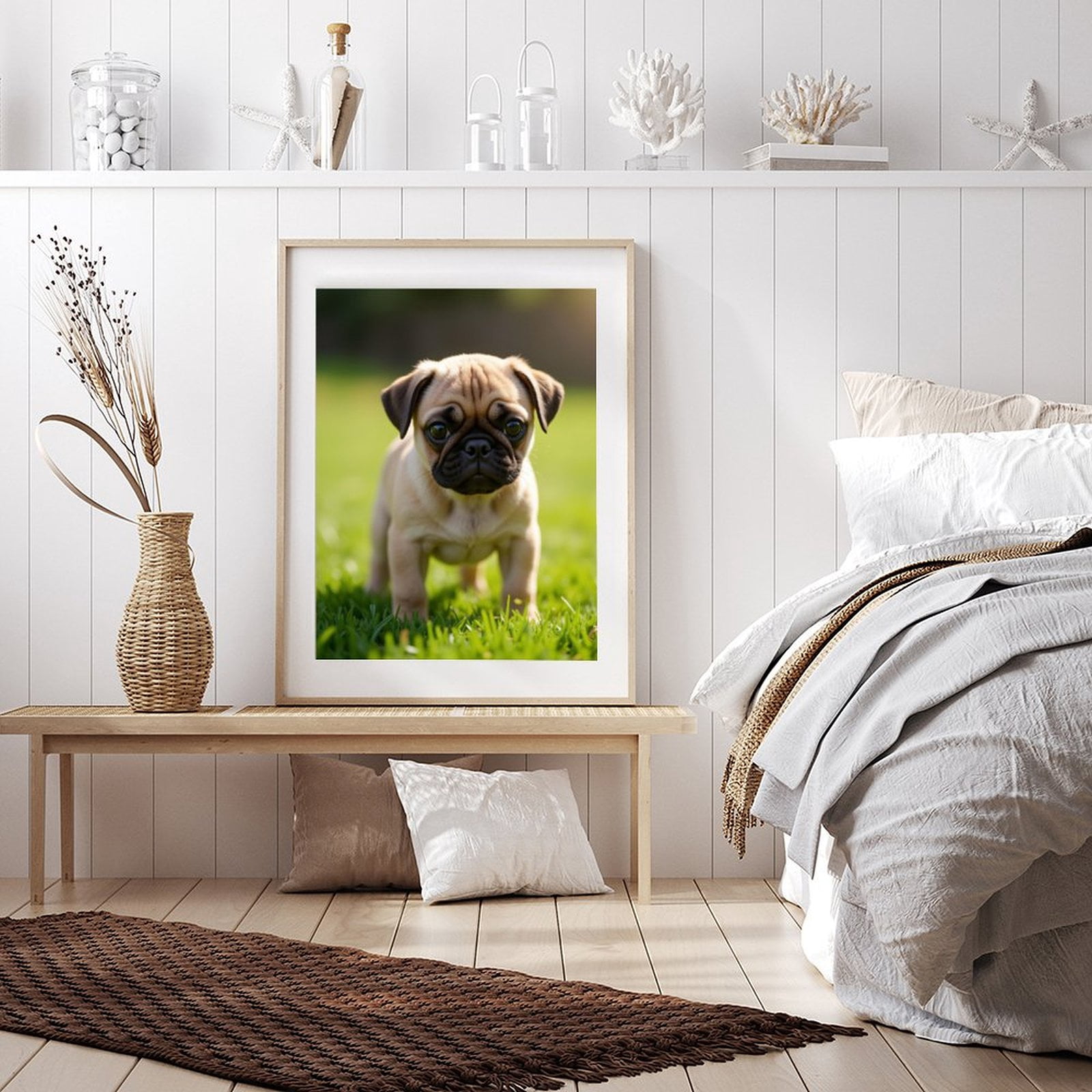 Diamond Art Kits for Adults - 5d Cute Pug Puppy In Green Grass Diamond Painting for Adults, Diamond Art for Adults Beginners, Diamond Painting Kits for Adults for Home Wall Decor