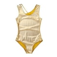 thumbnail image 5 of MSemis Kids Girls One-Piece Metallic Criss Cross Gymnastics Leotard Bodysuit Gold 12-14, 5 of 5