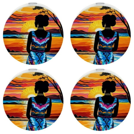 

Night Lights Plug Into Wall [4 Pack] Night Light for Kids LED Nightlight with Dusk to Dawn Sensor for Bathroom Decor Children Room African Women Ethnic Tribal Vintage Art