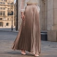 thumbnail image 2 of Yucgh Women's Pleated Solid Color Maxi Skirt with Large Swing, A-line Floor Length Skirt, Casual Flowy Skirt with Elastic Waist,Champagne,M, 2 of 8