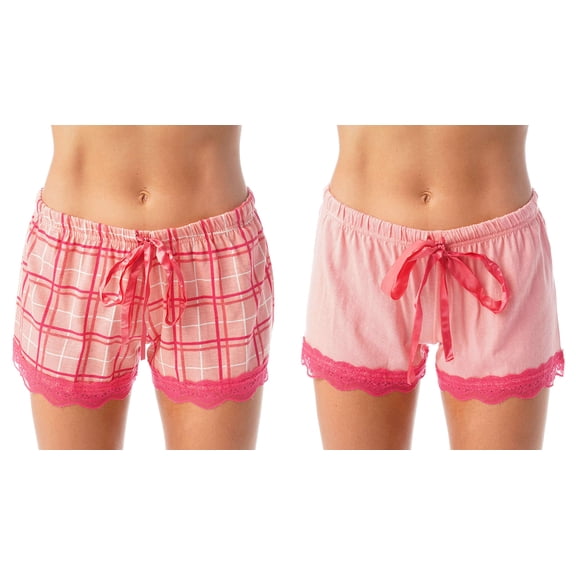 Just Love Womans Pajamas Shorts - PJs - Sleepwear (Pack of 2) (Coral Plaid - Coral Solid (Pack of 2), 2X)
