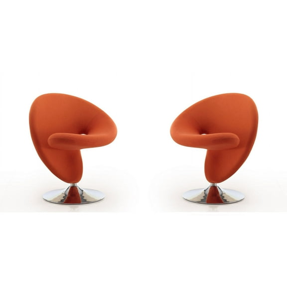 Manhattan Comfort Curl Fabric Swivel Accent Chair in Orange (Set of 2)