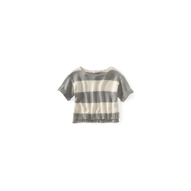 Aeropostale suéter de punto recortado de ajuste ancho a rayas para mujer, gris, pequeño