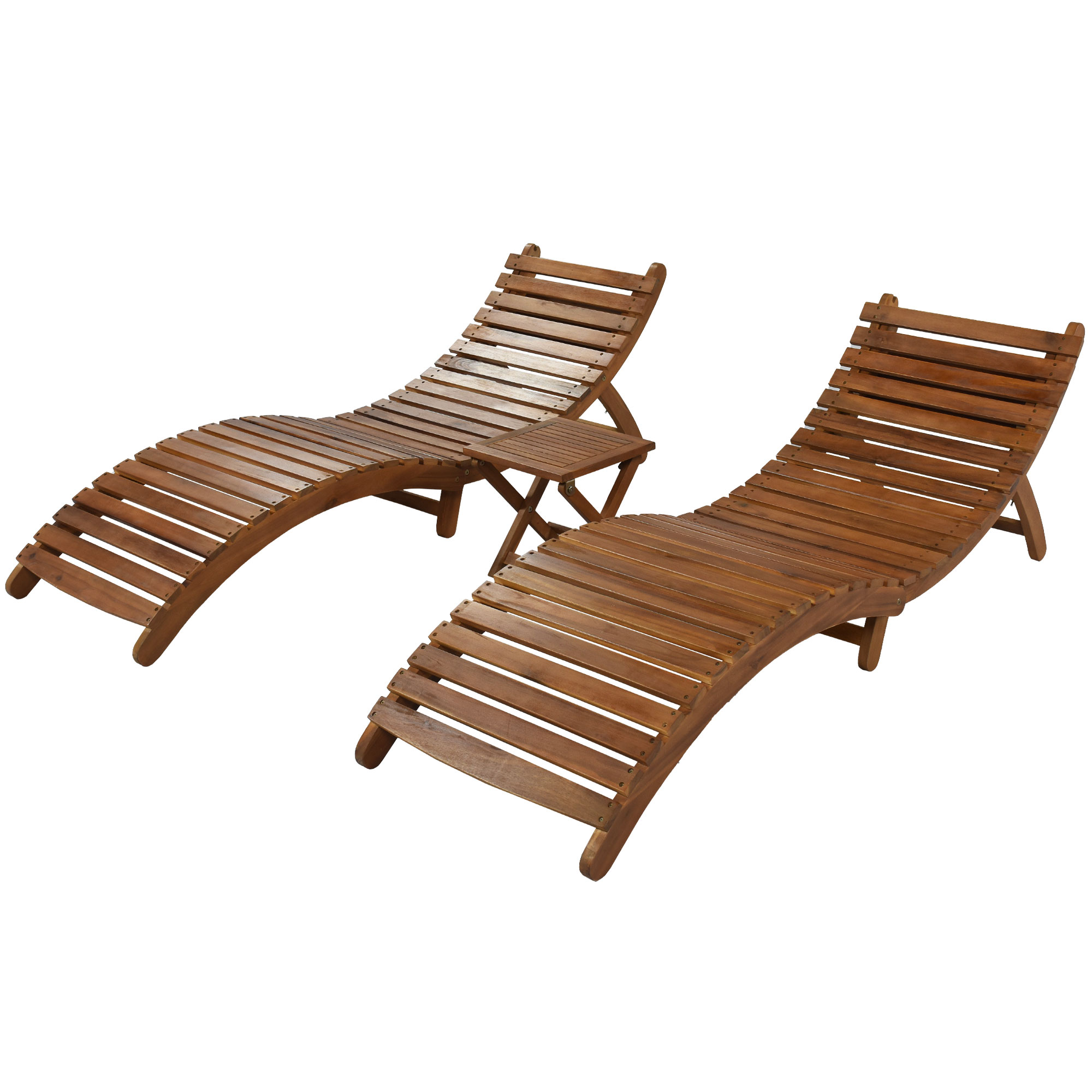 ENYOPRO Patio Lounge Chairs Set of 3, Outdoor Wood Portable Chaise Lounge Chairs with Foldable Tea Table and Cushions, Fit for Pool Porch Backyard Patio, Brown Finish + Dark Gray Cushion, K2702 - image 5 of 8