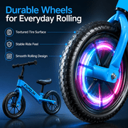 FUPOJH 12 Kids Balance Bike, No Pedal, Light-Up Wheels, Adjustable, for Toddlers 2-5,Blue