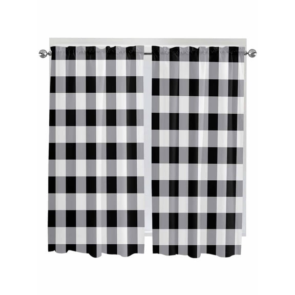 Living Room Curtains 72 Inches length, Vintage Farmhouse Window Treatment Curtain Drapes, Black and White Checkered Light Filtering Drapes for Bedroom Laundry Room, 52"x72", 2 Panels