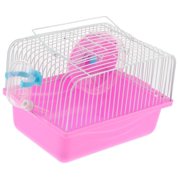 Hamster Gerbils Cage Transport Box with Running Wheel Water Bottle Dish - Pink