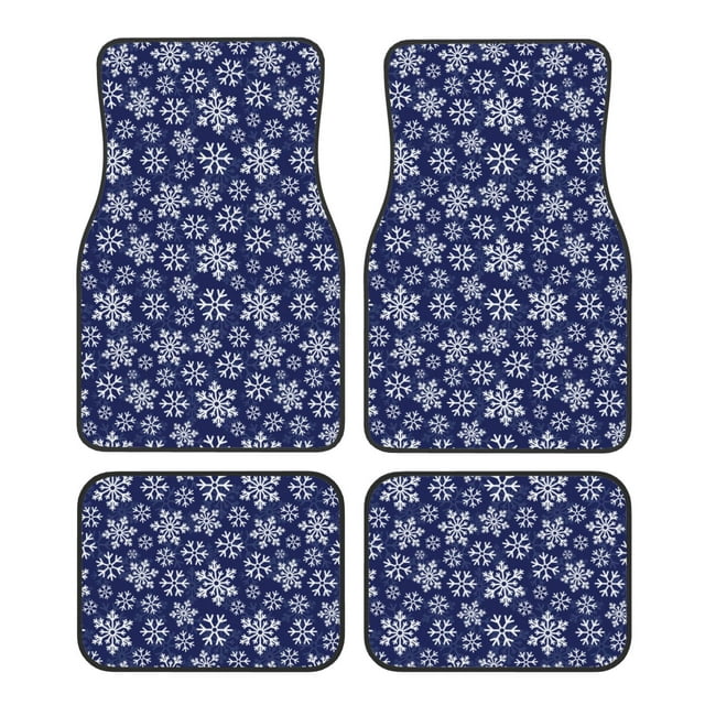 Disketp Snowflakes On Dark Blue for Crystal Velvet Car Mats Four-Piece Set,All-Season Automotive Protection, Vehicles, Cars, Trucks, and SUVs,Anti-Slip Design