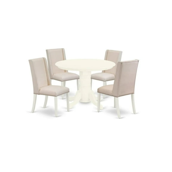 East West Furniture Shelton 5-piece Wood Dining Table Set in Linen White