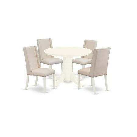 East West Furniture Shelton 5-piece Wood Dining Table Set in Linen White East West Furniture Shelton 5-piece Wood Dining Table Set in Linen White
