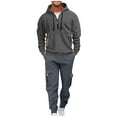 thumbnail image 3 of UVEASISHA Mens Tracksuit 2 Piece Quarter Zip Drawstring Hoodies and Cargo Sweatpants Sets Soft Fleece Lined Hooded Sweatsuits Set Fall Outfits Dark Gray M, 3 of 5