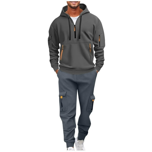 Mens Track Suits 2 Piece Set Hooded Sweatshirt and Sweatpants Sports Running Gym Outfits for Men, M