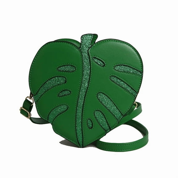 Baguery Monstera Leaf Crossbody Bag - PU Leather Japanese Cartoon Plant Clutch Purse, Adjustable Strap (Red/Green/Light Green)​