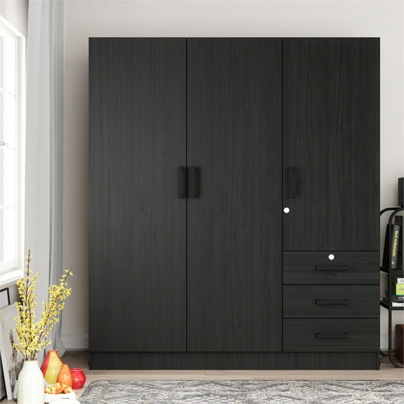 Better Home Product Violet Engineered Wood Wardrobe Armoire Closet in Black