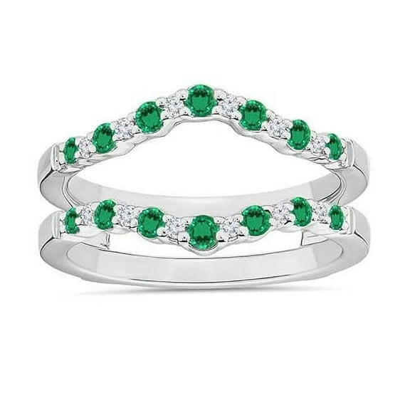 Divine Creation 925 Sterling Silver 2.14 Ct Round Cut Green Emerald & Diamond Engagement Thanksgiving Christmas Enhancer Wrap Guard Ring 14K White Gold Plated For Women's -4.5