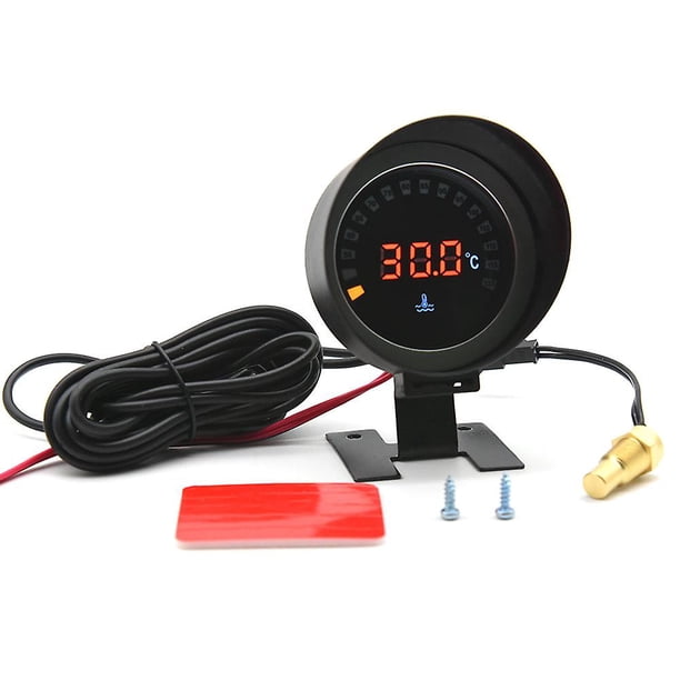 Round Lcd Digital Car Truck Water Temp Gauge 10mm Temperature Sensor Temperatura Moto Meter With 28mm 30mm 32mm 34mm Adapter