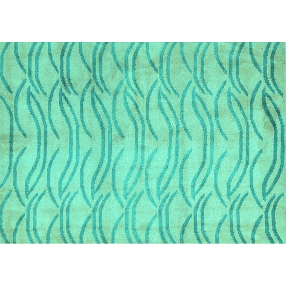 Ahgly Company Machine Washable Indoor Rectangle Solid Turquoise Blue Modern Area Rugs, 3' x 5'