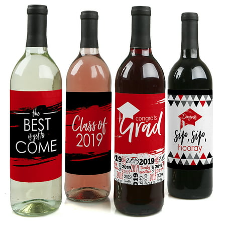 Red Grad - Best is Yet to Come - Red 2019 Graduation Party Decorations for Women and Men - Wine Bottle Label Stickers