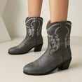 thumbnail image 3 of Womens Wide Mid Calf Cowboy Riding Boots Size Zipper Casual Leather Pointed Toe Cowgirl Dress Short Boots, 3 of 7