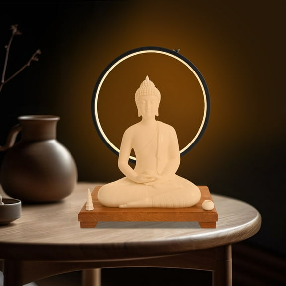 Meditation Buddha Statue, Ceramic Material with 6-Level Dimmable Halo, 8.38lbs Weight, Promotes Peace and Tranquility