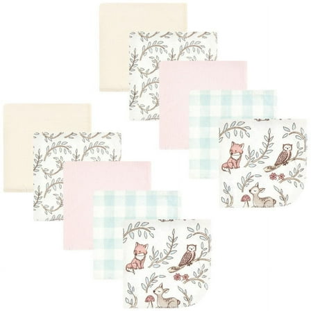 Hudson Baby Infant Girl Flannel Washcloths, Girl Woodland Pals 10Pk, One Size