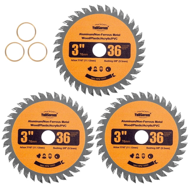 Hoja de Sierra YullSorom 3" 36T de Carburo para Madera y Plástico, Paquete de 3