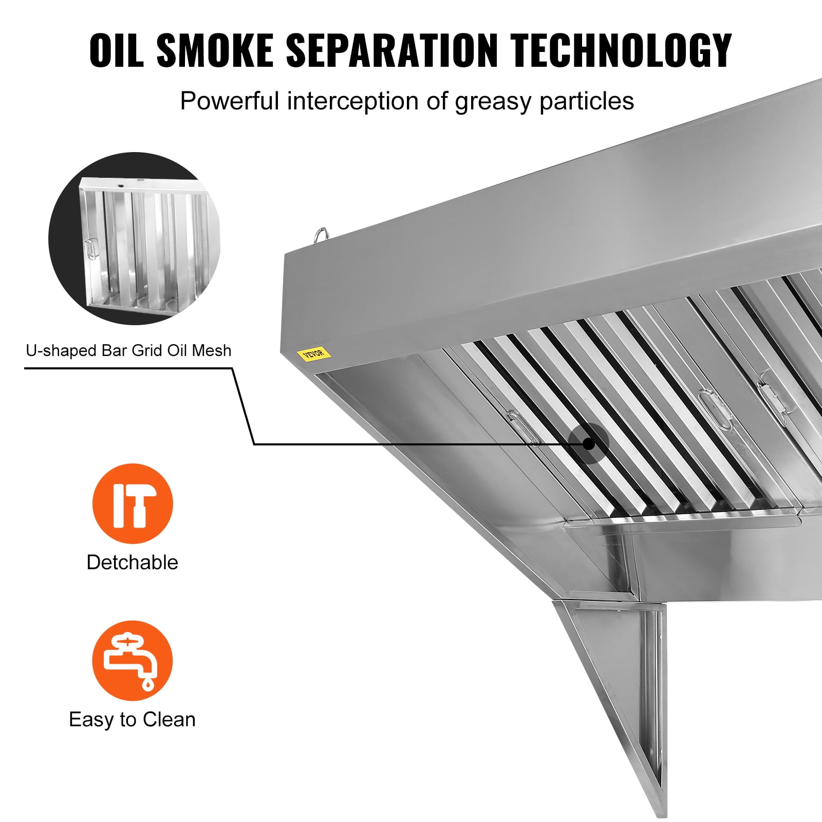 BENTISM Commercial Exhaust Hood 5ft Food Truck Hood Exhaust 201 Stainless Steel